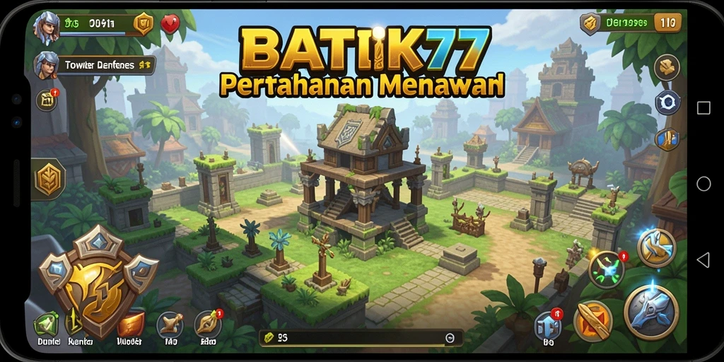 Tampilan menarik dari gameplay BATIK77 dengan menara dan musuh.