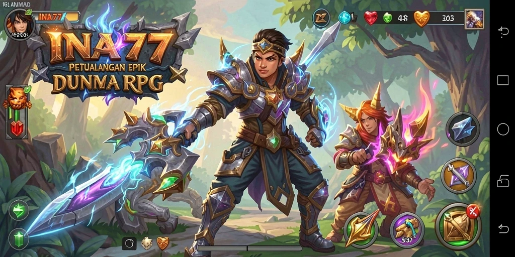 Tangkapan layar utama INA777 menampilkan aksi RPG yang mendebarkan dan strategis.