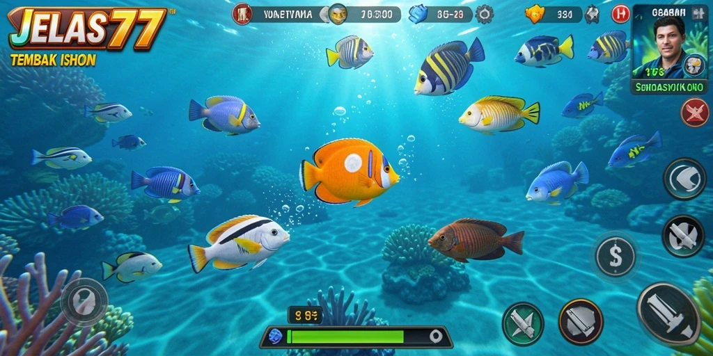 Screenshot gameplay JELAS777 menampilkan aksi menembak ikan yang seru.