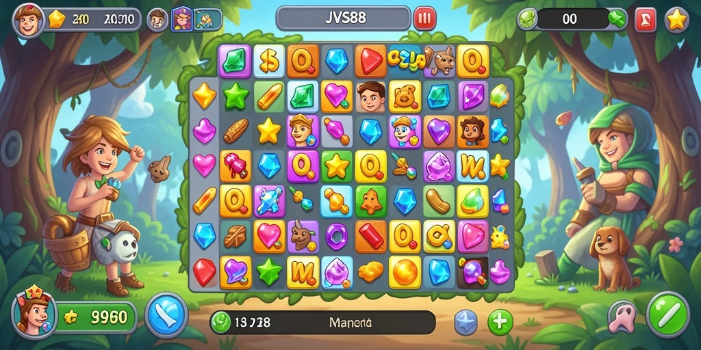 Tampilan menarik gameplay JVS88 dengan kombinasi Match-3 yang seru.