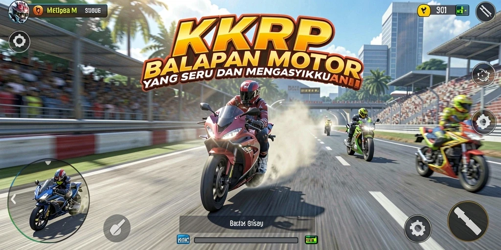 Screenshot gameplay KKRP menampilkan aksi balapan yang cepat dan mendebarkan.