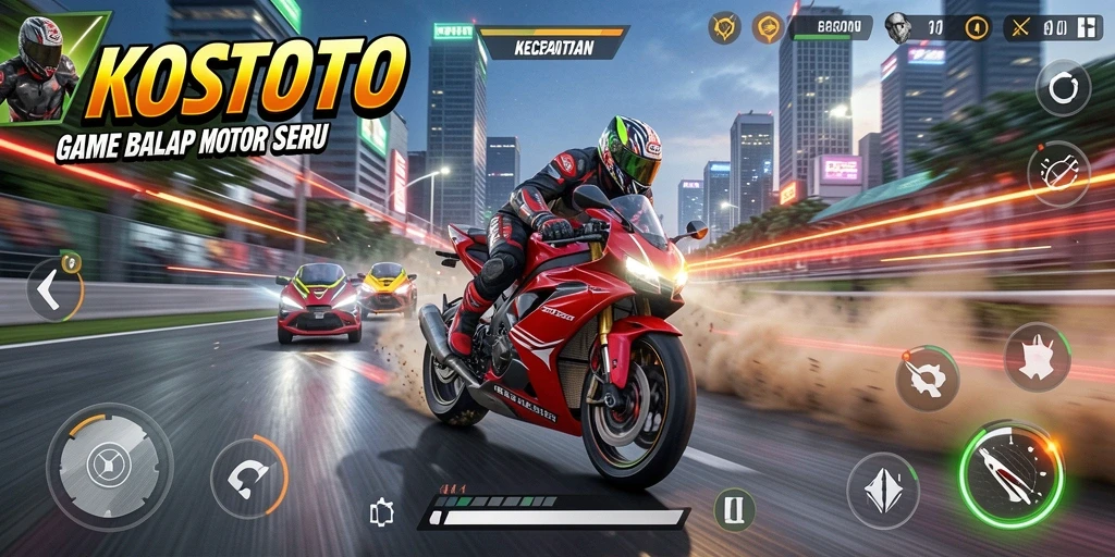 Gameplay balap motor yang mendebarkan dan seru di KOSTOTO.