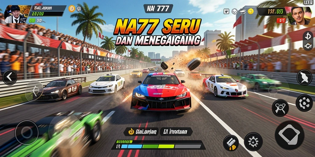 Tampilan gameplay menegangkan dalam balapan cepat di NA777.