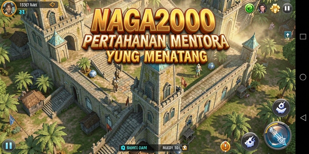 Tampilan gameplay NAGA2000 dengan menara dan musuh yang beragam.