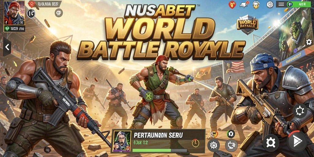 Tangkapan layar gameplay NUSABET menampilkan pertarungan Battle Royale yang intens.