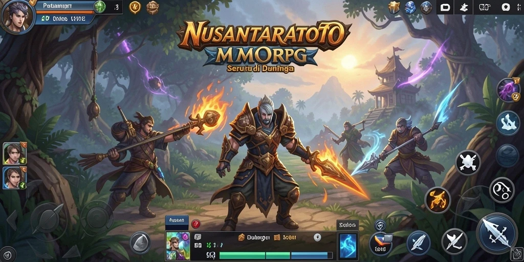 Tampilan gameplay <strong>NUSANTARATOTO</strong> dengan karakter sedang bertarung di dunia yang menawan.