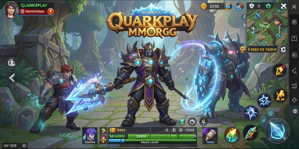 Tangkapan layar gameplay QUARKPLAY yang menunjukkan aksi seru dalam pertempuran MMORPG.