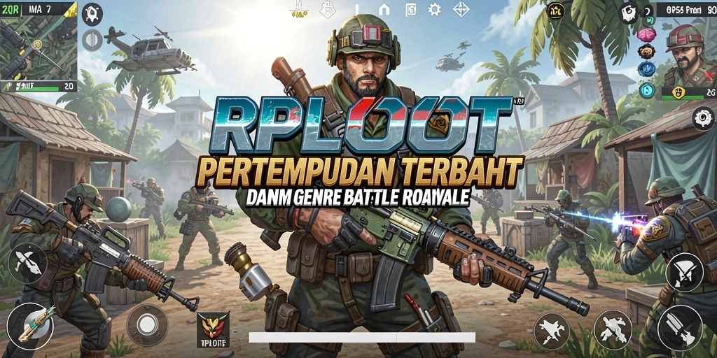 Screenshot gameplay RPLOOT menunjukkan aksi pertempuran seru di arena Battle Royale.