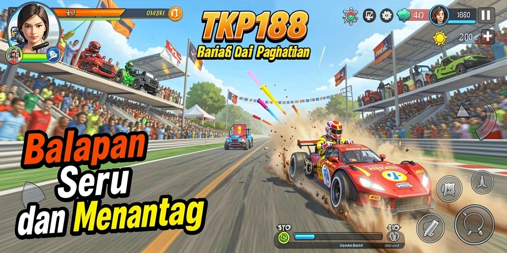 Screenshot gameplay TKP188 menampilkan aksi balapan seru.