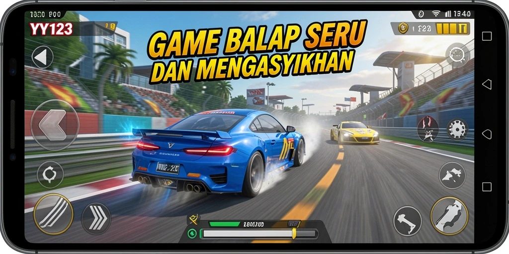 Tampilan gameplay balap yang mendebarkan dan penuh aksi